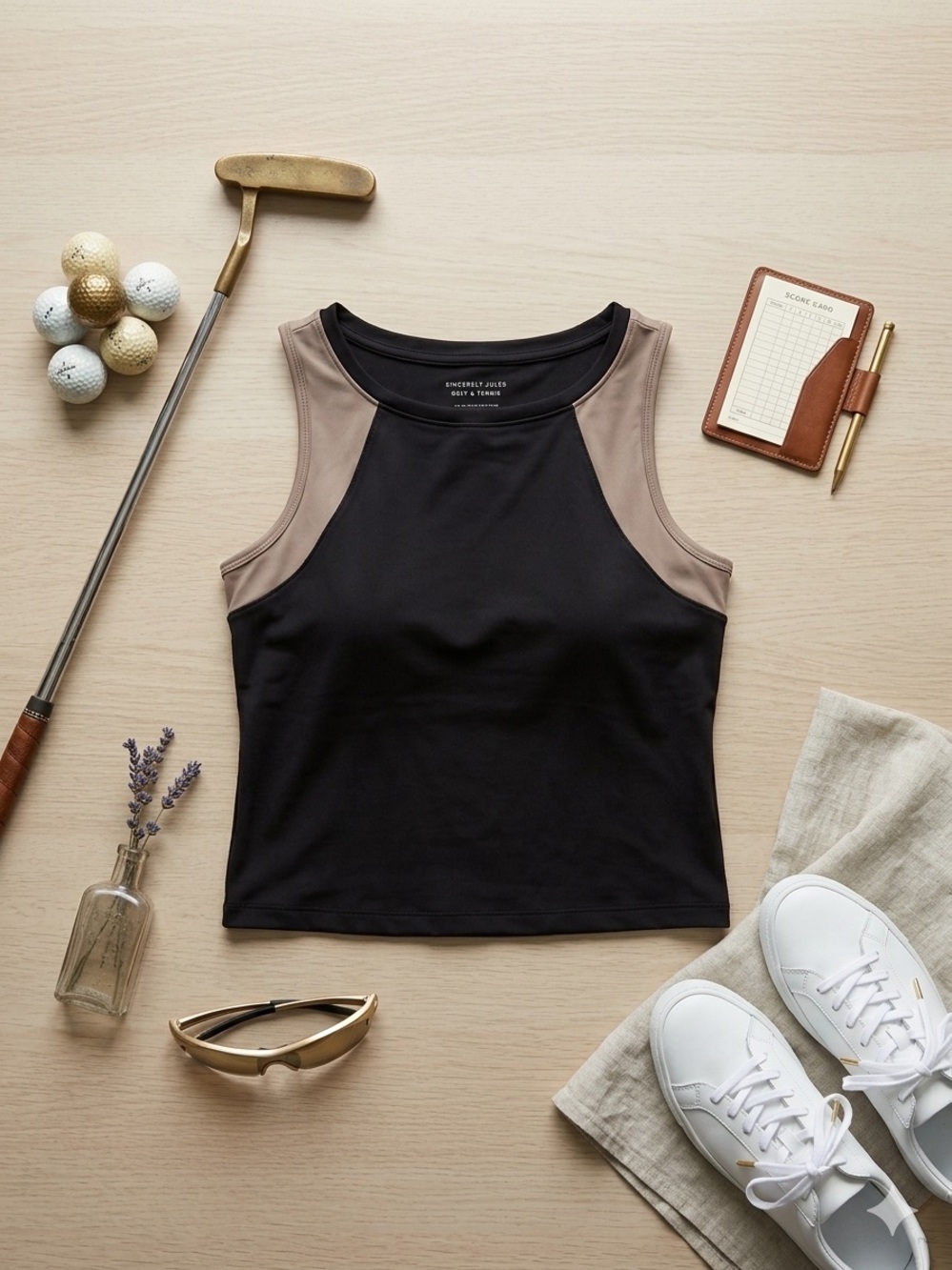 Sincerely Jules Golf & Tennis Performance Tank - Black/Taupe - Size Small